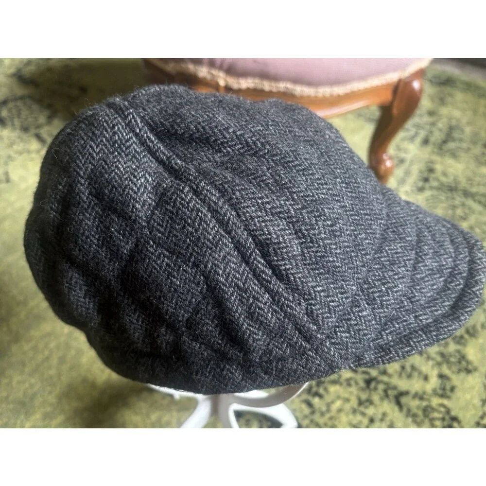 Vtg Y2k Sheila Moon Wool Cycling Cap Hat Knitted Herringbone Gray Satin Lined L